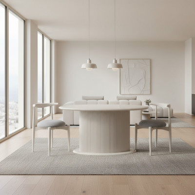 Iessgrupp Komplett Iesszëmmer Iessdësch Still 5-teil Beige Luxus Modern