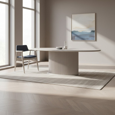 Iessplaz Iessgrupp Iesszëmmer Iessdësch Still 5 Deeler Beige Modern Holz