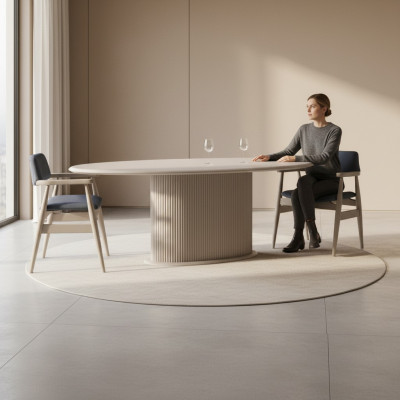Luxus Iessgruppe Komplette Iesszëmmer Iessdësch Still 7-Deeler Beige Iesseck