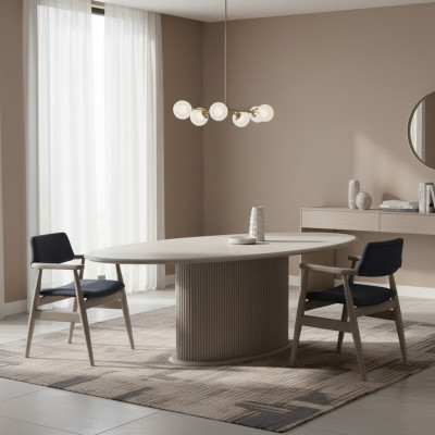 Luxus Iessgruppe Komplette Iesszëmmer Iessdësch Still 7-Deeler Beige Iesseck