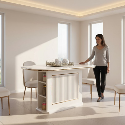 Modernen Iesszëmmerdësch Iessdësch Dësch Holz Beige Iesszëmmer Hozdësch
