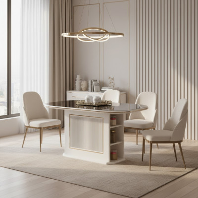 Modernen Iesszëmmerdësch Iessdësch Dësch Holz Beige Iesszëmmer Hozdësch