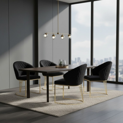 Polsterstull Iesszëmmerstull Holzstull Kichenstull Schwaarz Modern Gold
