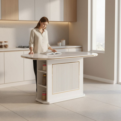 Modernt Iesszëmmerdësch Iessdësch Dësch Holz Béiž Iesszëmmer Holzdësch