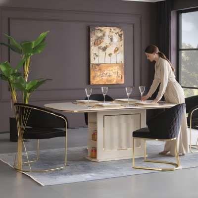 Iesseck Luxus Iessgrupp Komplett Iesszëmmer Iessdësch Still 7-deel Beige