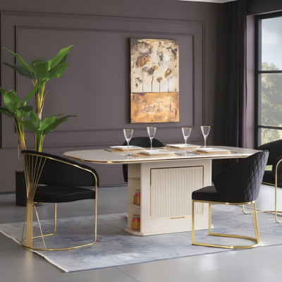 Iesseck Luxus Iessgrupp Komplett Iesszëmmer Iessdësch Still 7-deel Beige