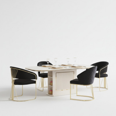 Iesseck Luxus Iessgrupp Komplett Iesszëmmer Iessdësch Still 7-deel Beige