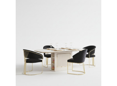 Iesseck Luxus Iessgrupp Komplett Iesszëmmer Iessdësch Still 7-deel Beige
