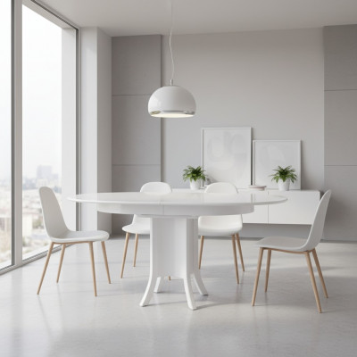 Auszéibarer Iessdësch Iesszëmmerdësch Holz Holzdësch Dësch Wäiss
