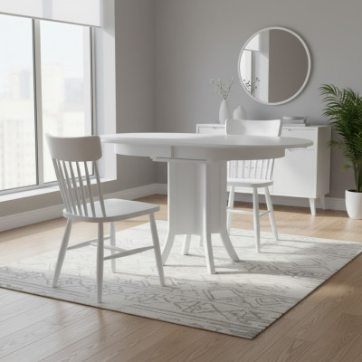Set Iessgrupp Holz Iesszëmmer Iessdësch Still 5-Deeler Wäiss Iesseck