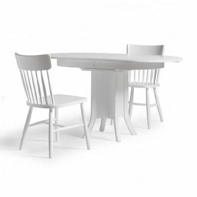 Set Iessgrupp Holz Iesszëmmer Iessdësch Still 5-Deeler Wäiss Iesseck