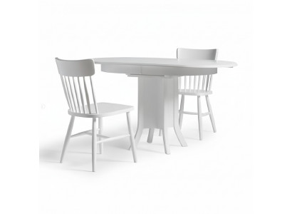 Set Iessgrupp Holz Iesszëmmer Iessdësch Still 5-Deeler Wäiss Iesseck