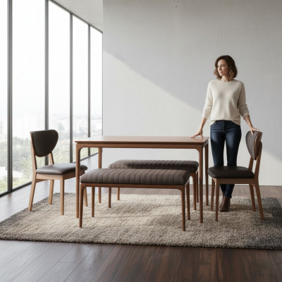 Iessgrupp Iesseck Garnitur Holz Iesszëmmer Iessdësch Still 5tlg Braun