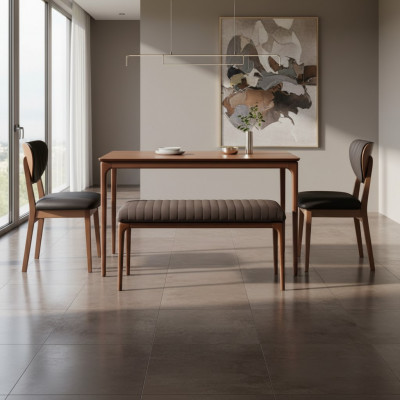 Iessgrupp Iesseck Garnitur Holz Iesszëmmer Iessdësch Still 5tlg Braun