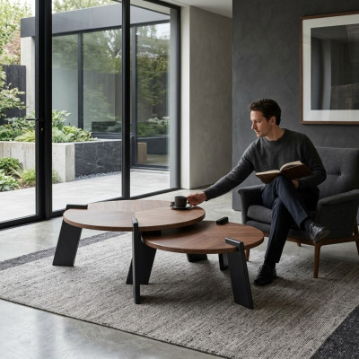 Soffatabell Dëscht fir virun de Canapé Kaffisdësch Niewendësch Holz Brong Dëscht Design