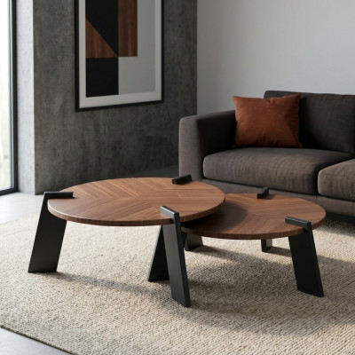 Soffatabell Dëscht fir virun de Canapé Kaffisdësch Niewendësch Holz Brong Dëscht Design
