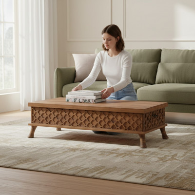 Dësch virum Sofa Kaffisdësch Nebenuecht Dësch aus Holz Braun Dësch Miwwelstéck