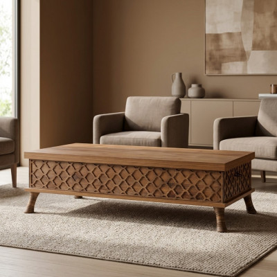 Dësch virum Sofa Kaffisdësch Nebenuecht Dësch aus Holz Braun Dësch Miwwelstéck