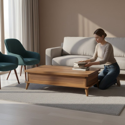Kaffisdësch Auszéibar Couchdësch Iessdësch Dësch Holz Braun Miwwelen