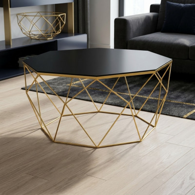 Modernen Dësch fir virum Canapé Kaffisdësch Sofadësch Niewendësch Glas Gold Dësch