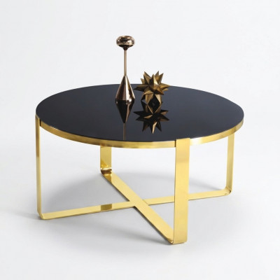 Couchtisch Kaffisdësch Moderne Sofadësch Bäistellméisch Glas Gold Dësch