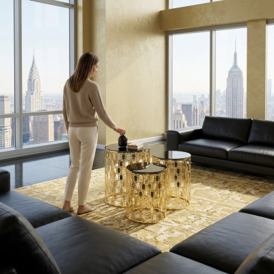 Grupp Niewendëscher Kaffisdëscher Sofadëscher 3tlg Couchtischen Gold