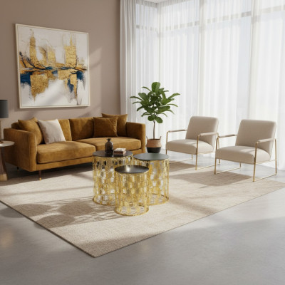 Grupp Niewendëscher Kaffisdëscher Sofadëscher 3tlg Couchtischen Gold