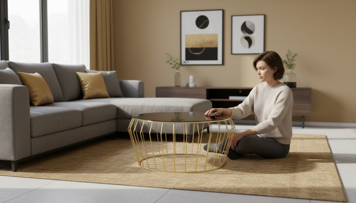Kaffisdësch Gold Wunnzëmmer Dësch Couchdësch Niewendësch Sofadësch
