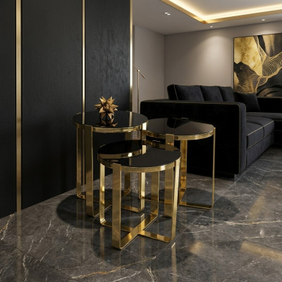 Grupp Niewentischen Kaffisdëscher Sofa Dëscher 3-Stéck Couchdëscher Gold
