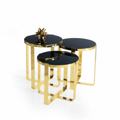Grupp Niewentischen Kaffisdëscher Sofa Dëscher 3-Stéck Couchdëscher Gold