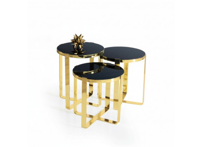 Grupp Niewentischen Kaffisdëscher Sofa Dëscher 3-Stéck Couchdëscher Gold