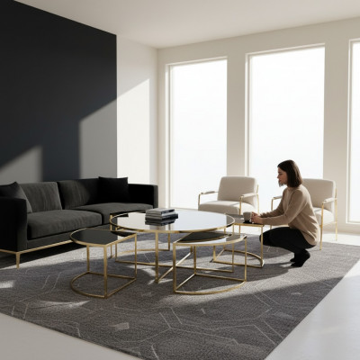 Couchtischen Komplett Dëscher Niewendëscher Sofatischten 5tlg Schwaarz