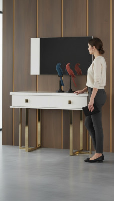 Coiffeusdësch Make-up Dësch Wäiss Kosmetikdësch Konsolendësch Holz