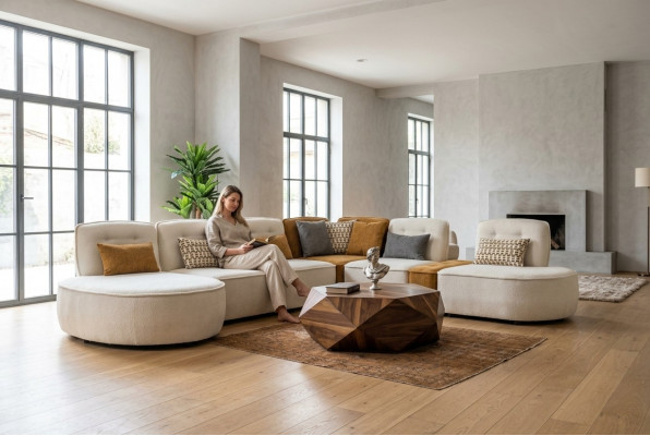 Sektionssofa Sofa Modulares Ecksofa L-Form Couche Beige Stoff Polster