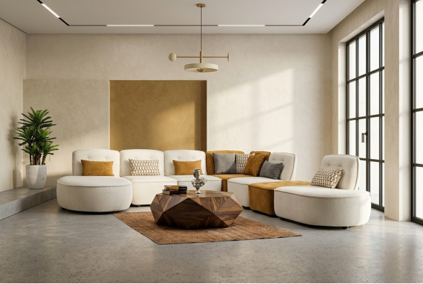 Sektionssofa Sofa Modulares Ecksofa L-Form Couche Beige Stoff Polster