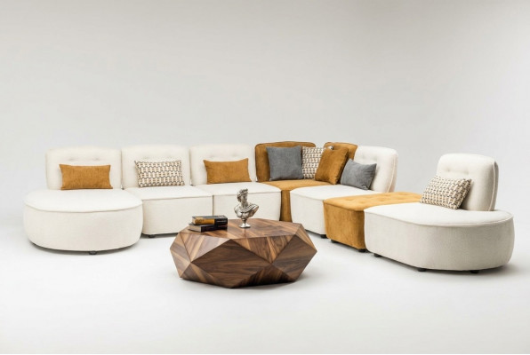 Sektionssofa Sofa Modulares Ecksofa L-Form Couche Beige Stoff Polster