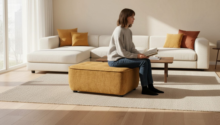 Schemel Sëtzschemel Polsterschemel Sofaschemel Foussschemel Brong Stoff