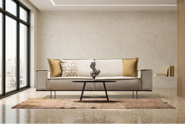 Zwee-Sëtz Sofa 2-Sëtzer Stoffsofa Polstersofa Beige Canapé Modern