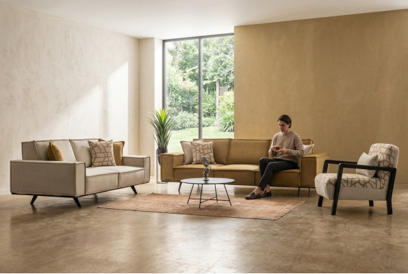 Sofagarnitur Véiersëtzer Dräisëtzer Fauteuil Stoffssofa Sofa Brong Set