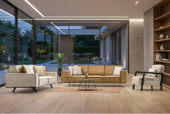 Sofagarnitur Véiersëtzer Dräisëtzer Fauteuil Stoffssofa Sofa Brong Set