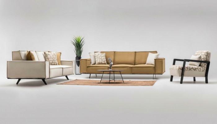 Sofagarnitur Véiersëtzer Dräisëtzer Fauteuil Stoffssofa Sofa Brong Set