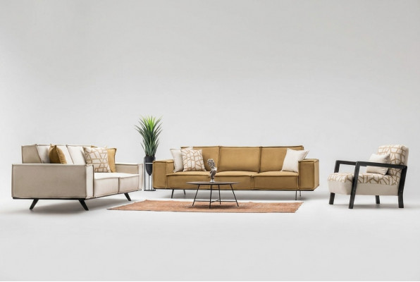 Couchgarnitur Stoffsofa Véiersëtzer Zweesëtzer Sesseli Sofa Brong Set