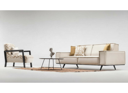 Komplett Sofa Stoffsofa Zwee-Sëtzer Fauteuil Beige Polstersofa Modern