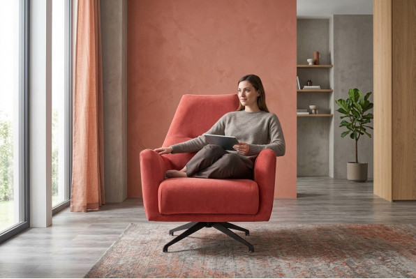 Wunnzëmmer Fautteuil Ouerfauteuil Stofffautteuil Rout Polster Eenzelstonge Sëtz