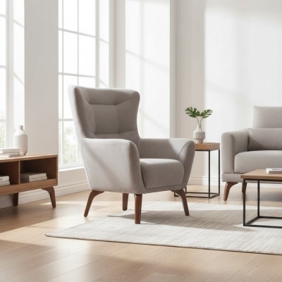 Fauteuil Canapé Wunnzëmmer Stoff-Fauteuil Griis Polstersëtz Einsitzer Sessell