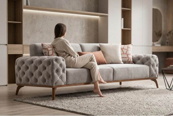 Couch Polstersofa Dräisëtzer Sofa 3 Sëtzer Stoffsofa Gro Moderne