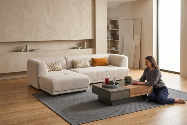 Eckgarnitur Ecksofa L-Form Stoffsofa Polstersofa Canapé Sofa Beige