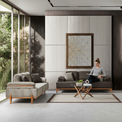 Stilvoll Sofa Garnitur Designer Stoff Sofa Polster Sofas Holzgestell Miwwelen