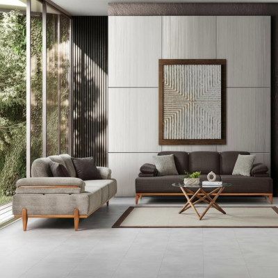 Stilvoll Sofa Garnitur Designer Stoff Sofa Polster Sofas Holzgestell Miwwelen