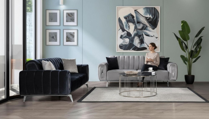 Komplett Edelstol Dräisëtzer Modern Stoffsofa Polstercouch 2-Deeler